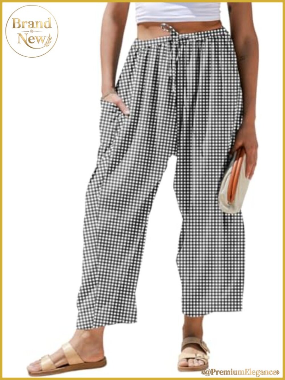 Women's Linen Wide Leg Striped Palazzo Harem Pants with Pockets